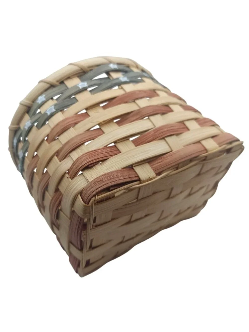 Handcrafted Americana Patriotic Basket Handle Red White Blue Woven Wall Pocket